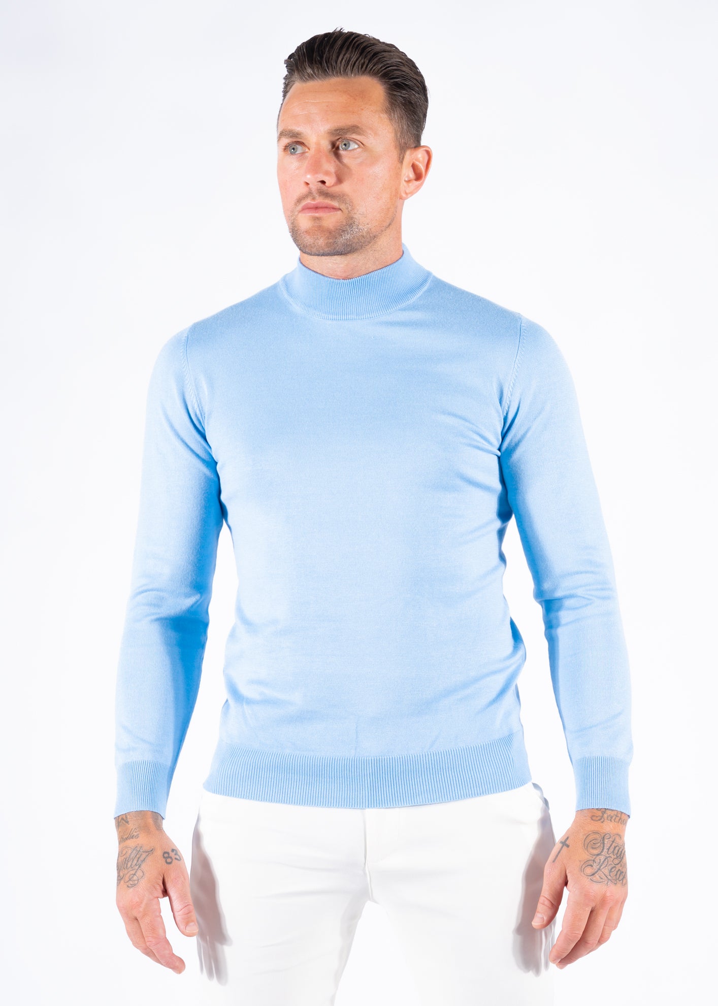 Turtleneck knitwear long sleeve light blue