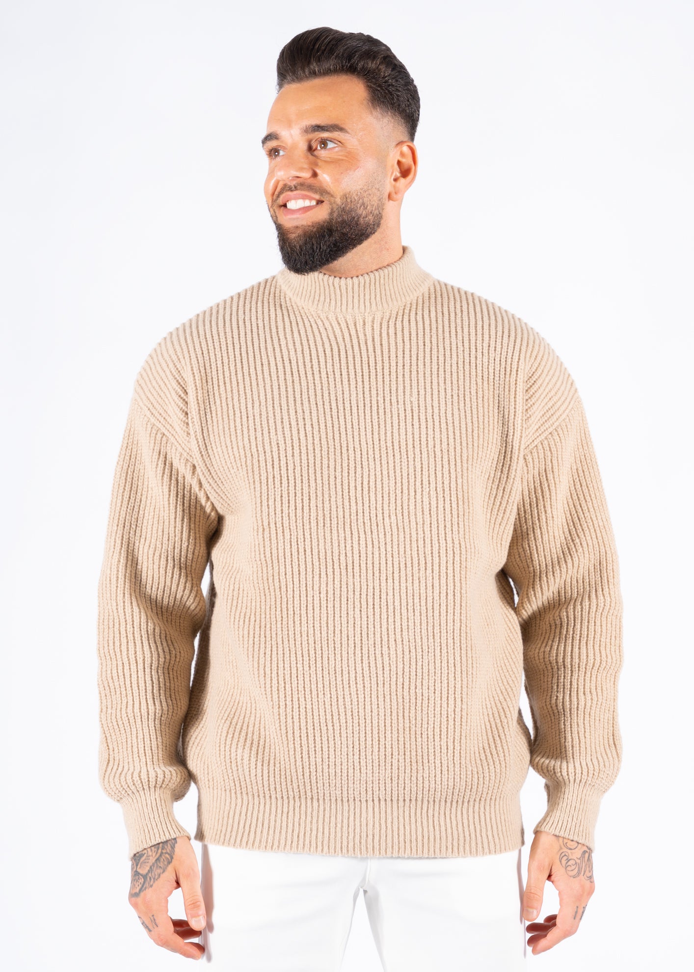 Sweater turtleneck knitted beige oversized