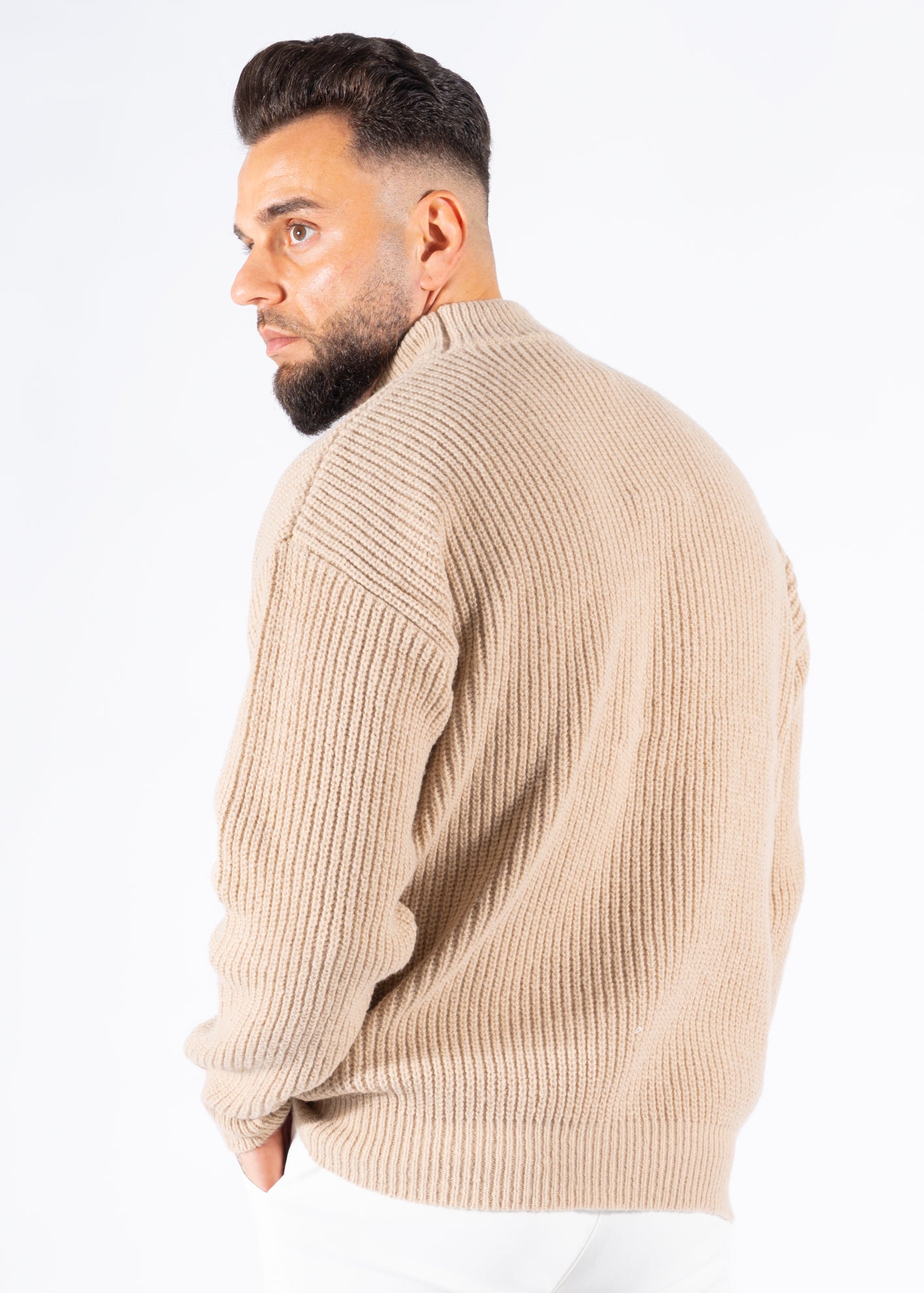 Sweater turtleneck knitted beige oversized