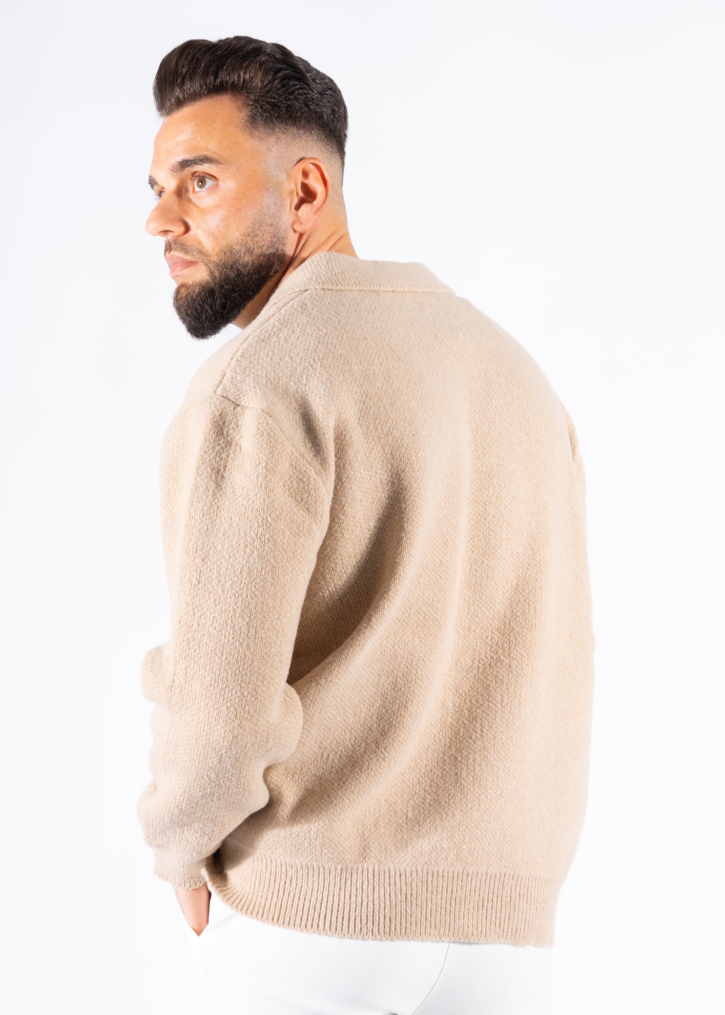 Sweater polo knitted beige oversized