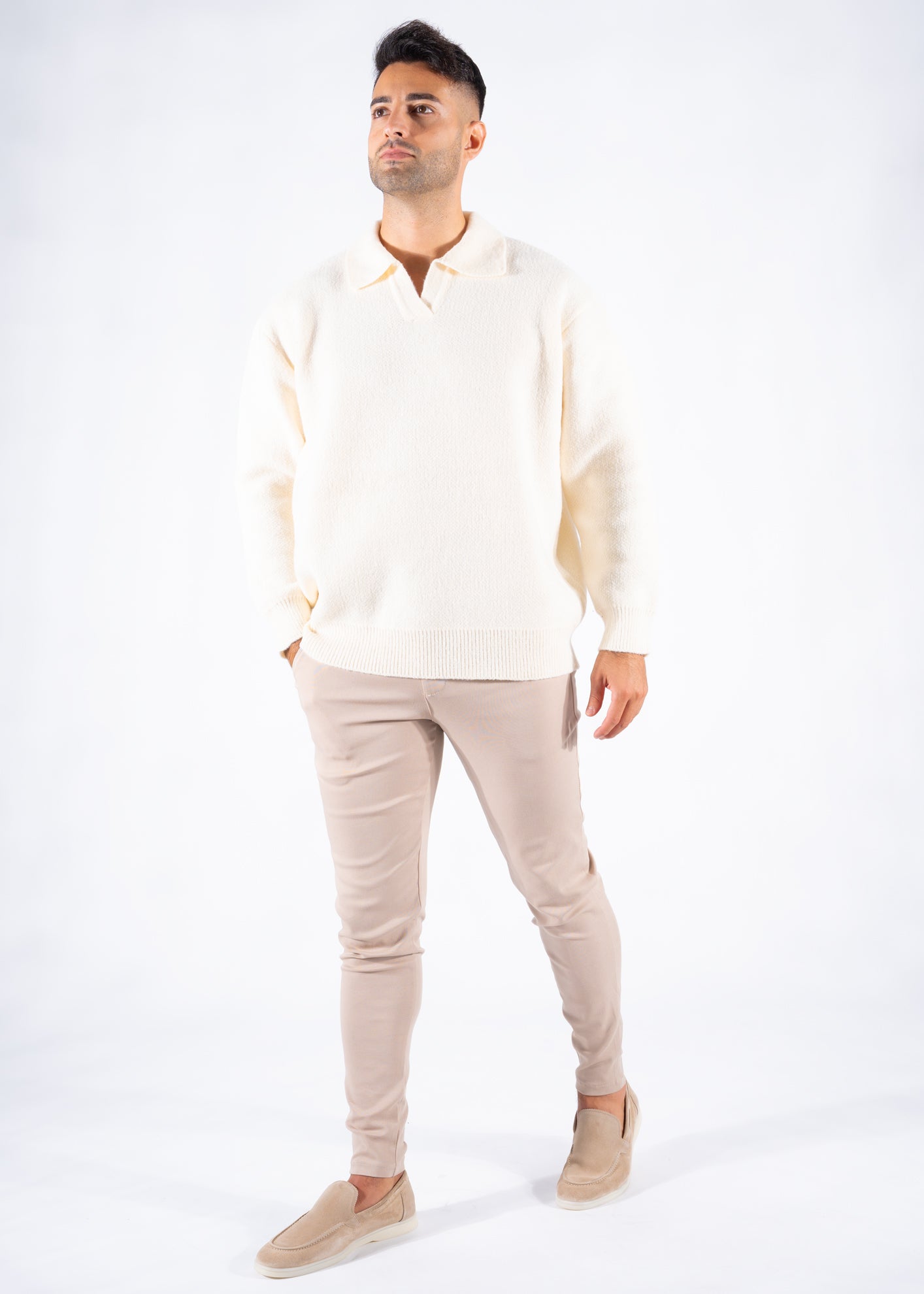 Sweater polo knitted off white oversized