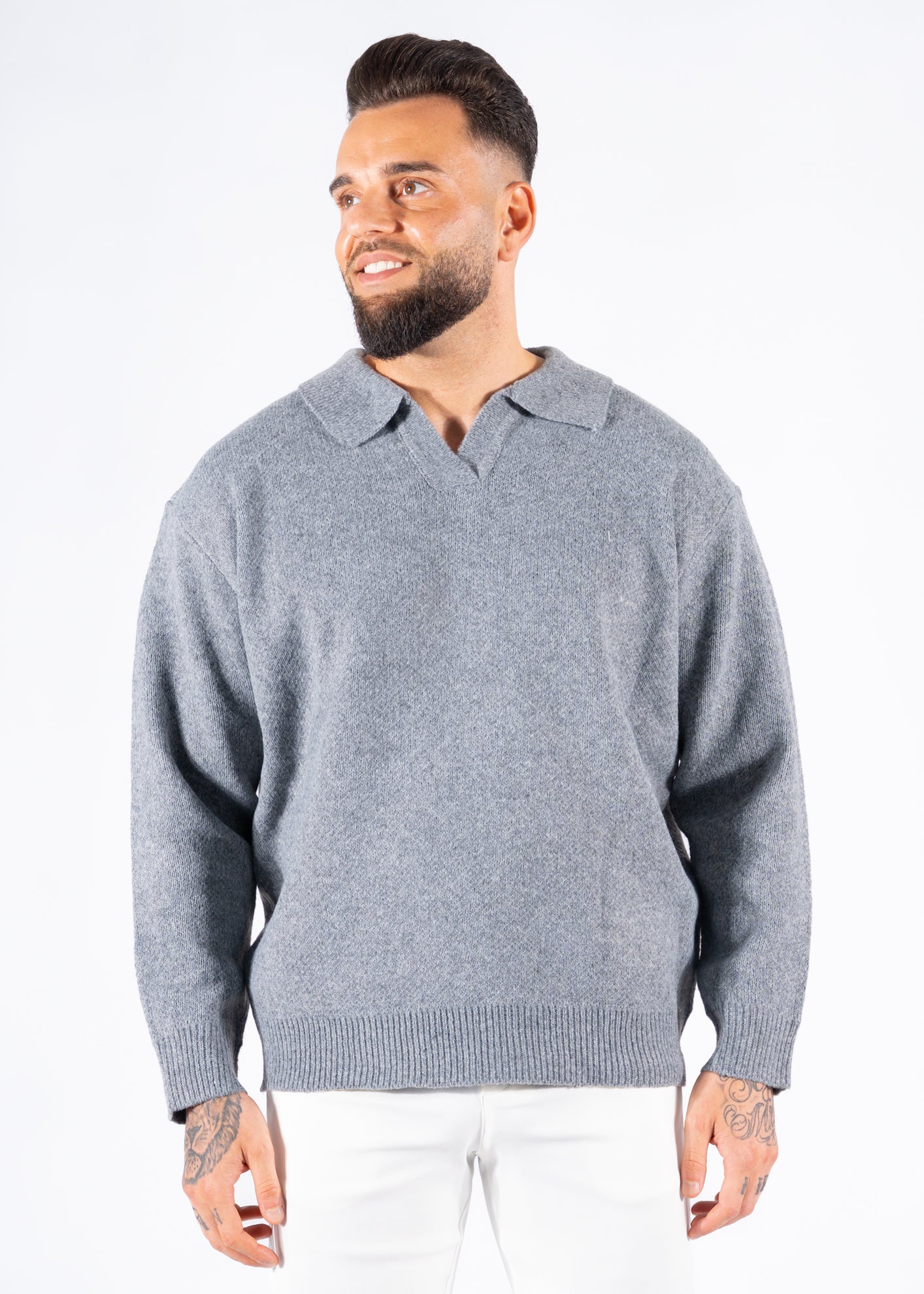 Sweater polo knitted grey oversized