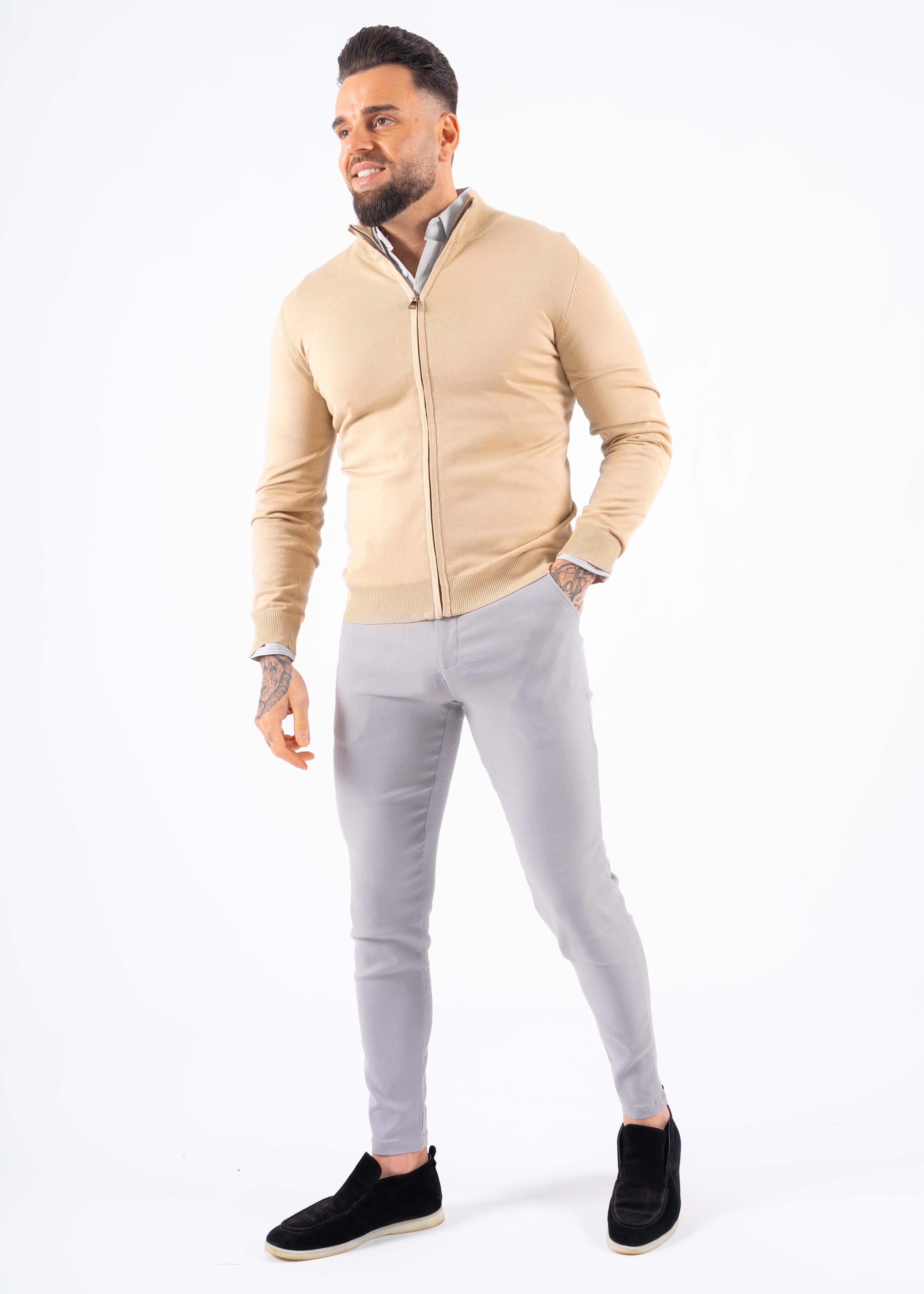 Cardigan zipper knitwear beige