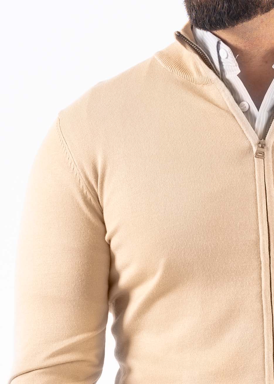 Cardigan zipper knitwear beige
