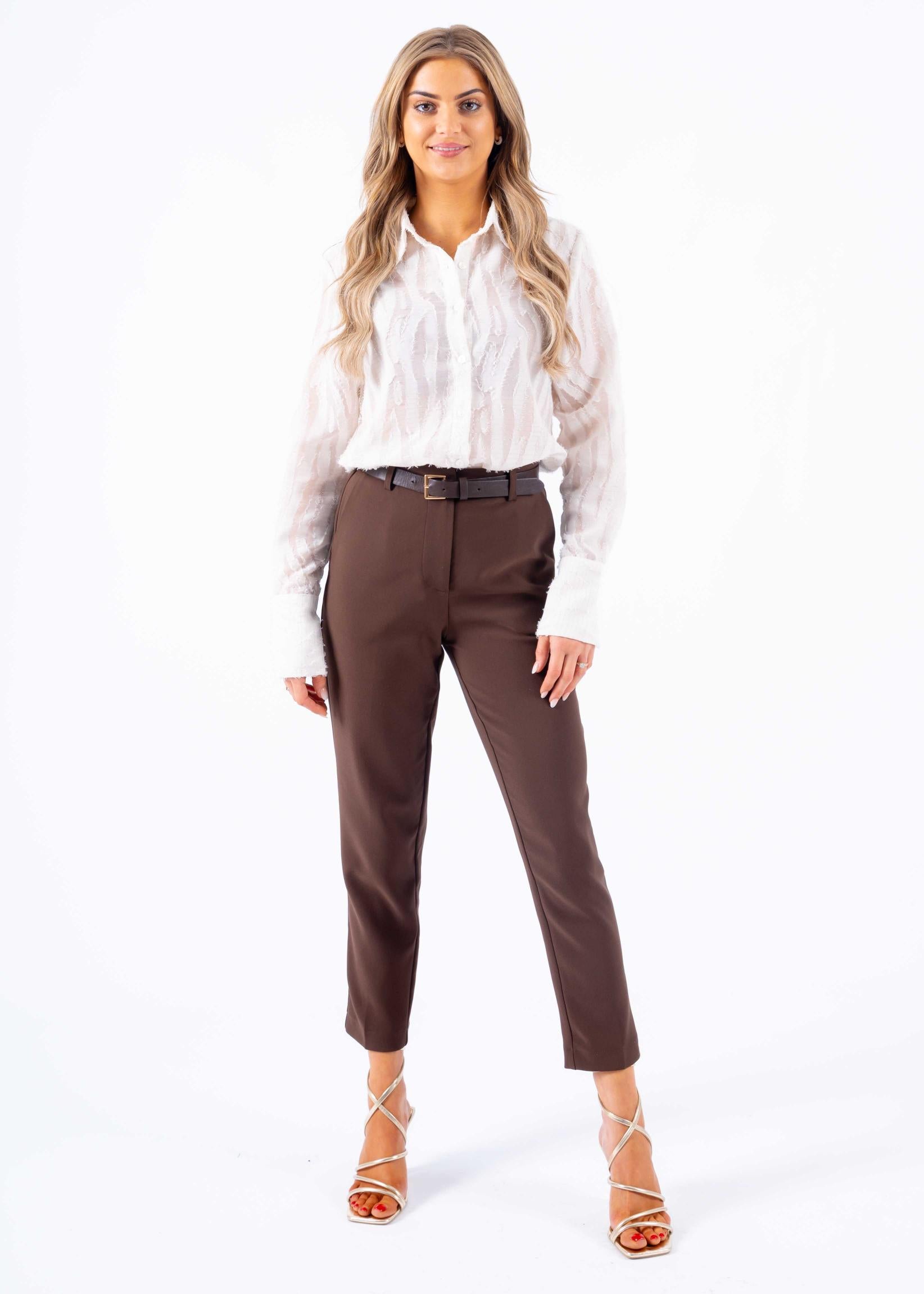 Slim fit pantalon with belt brown