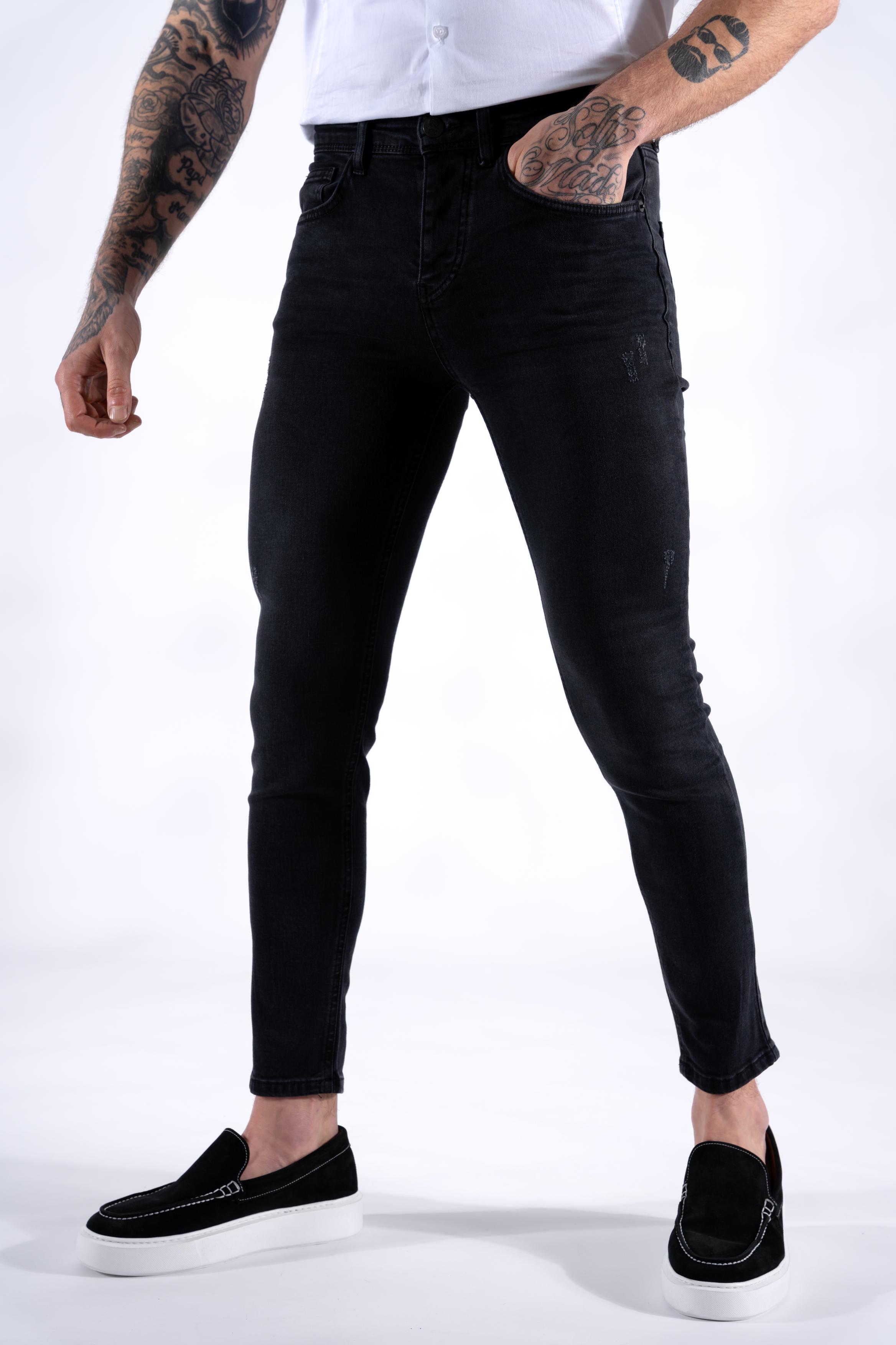 spijkerbroek slim fit super stretch damaged zwart